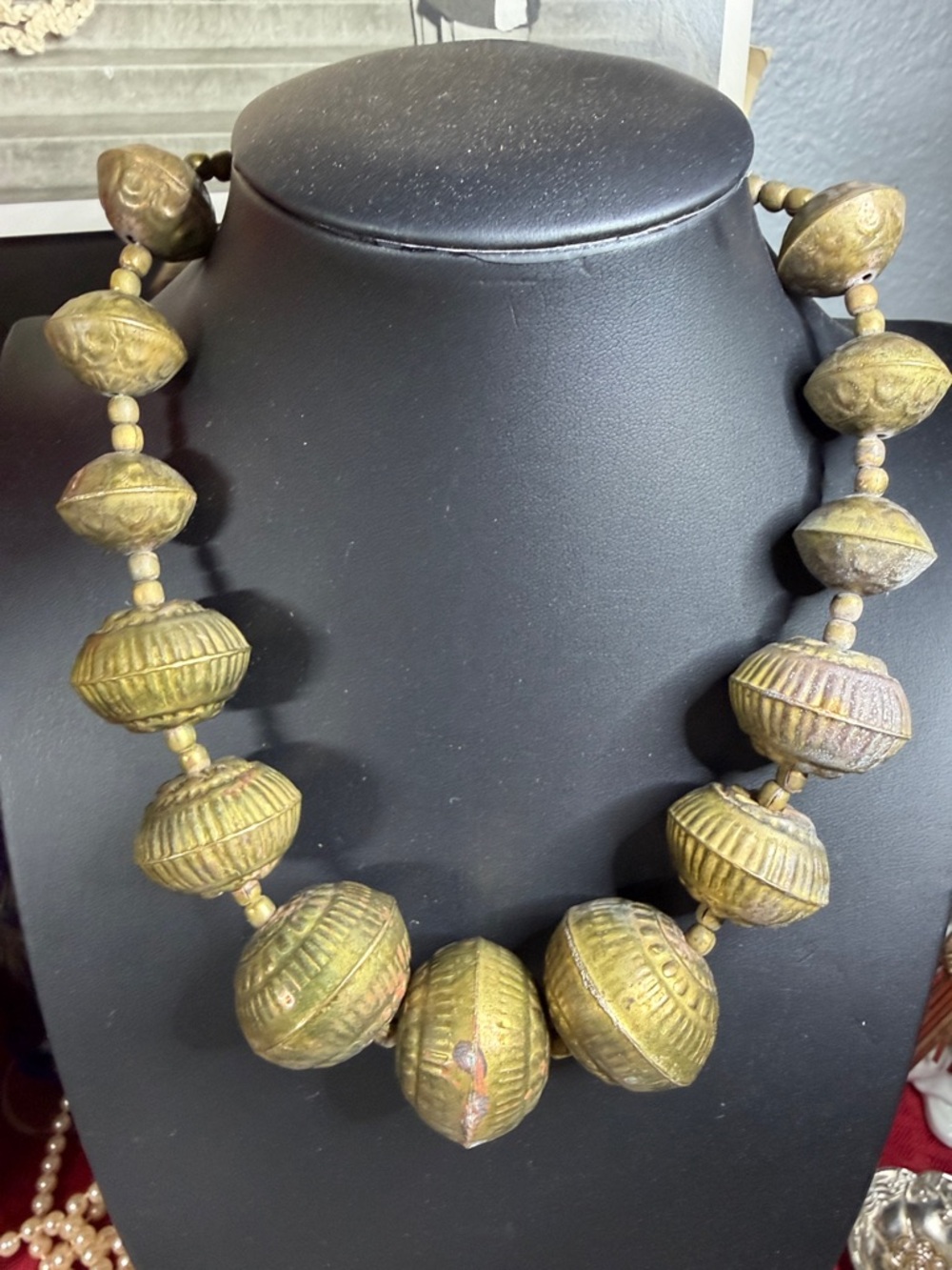 Vintage Brass Statement Bead Necklace